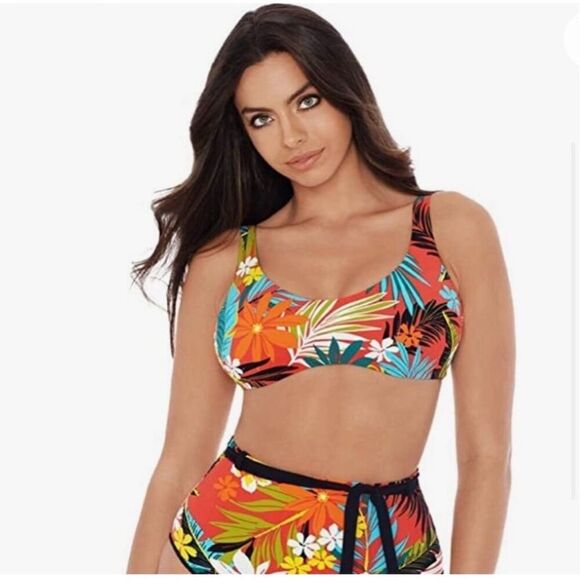 Skinny Dippers by Miraclesuit Hibiscus Hawaiian Print Bikini Top Size Small - Picture 1 of 5